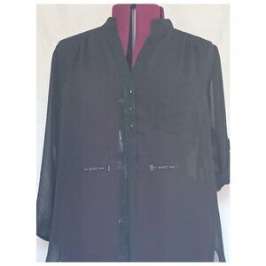 Dots Sheer Half Button Blouse Black Size 1X